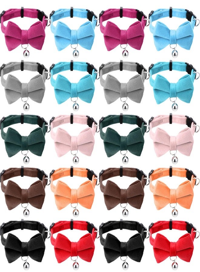 JOUTYFOR 20 Pcs Cat Bowtie Collars with Bell, Solid Colors Kitten Bow Breakaway Cat Bowtie for Boys Girls, Adjustable Pet Collar with Safety Buckle Kitten Puppy Pet Accessories - Image 1